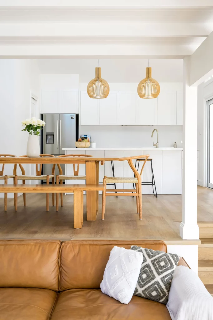 split level dining and living area